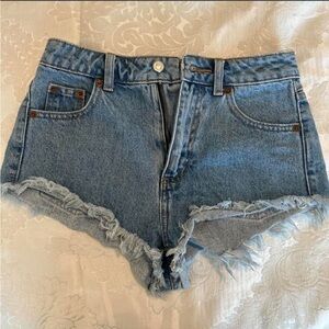 Topshop Blue Frayed Jean Shorts